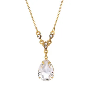 1928 Jewelry Crystal Clear Teardrop Pendant Necklace 16"   3" Extender 1928 Jewelry