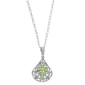 1928 Jewelry Crystal Cross Fan Filigree Teardrop Pendant Necklace 16"   3" Extender 1928 Jewelry