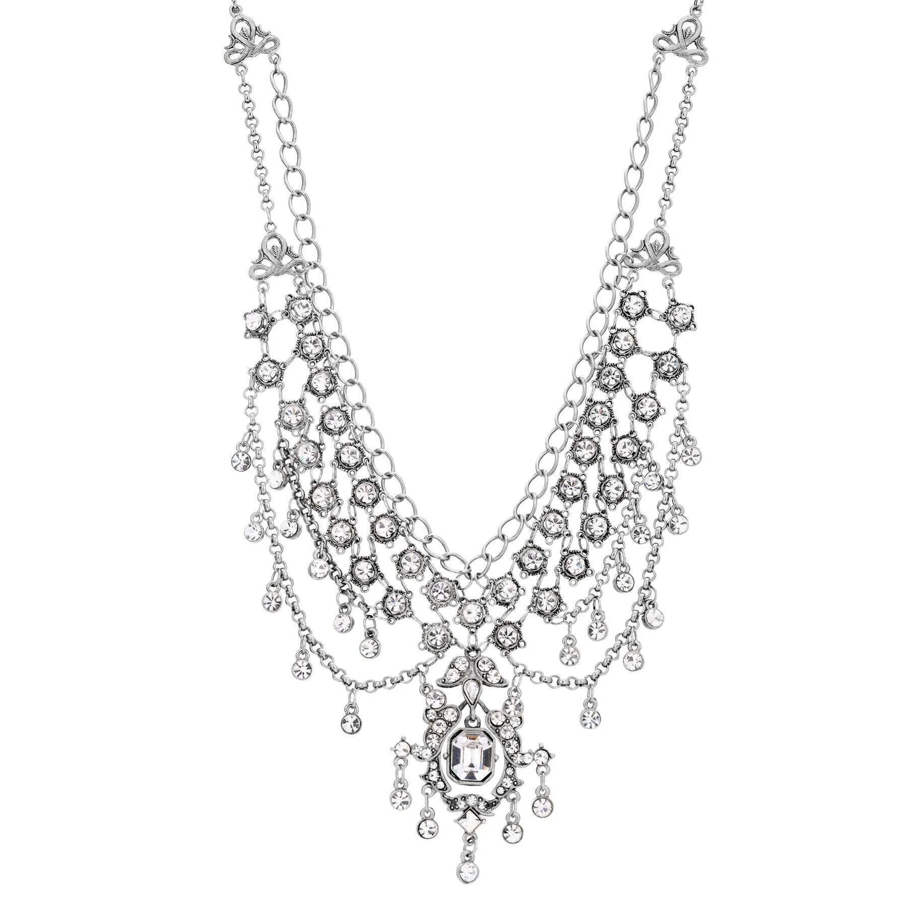 1928 Jewelry Crystal Enchantment Bib Necklace 13"   3" Extension 1928 Jewelry