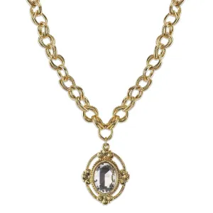 1928 Jewelry Crystal Faceted Oval Pendant Necklace 16"   3" Extender 1928 Jewelry