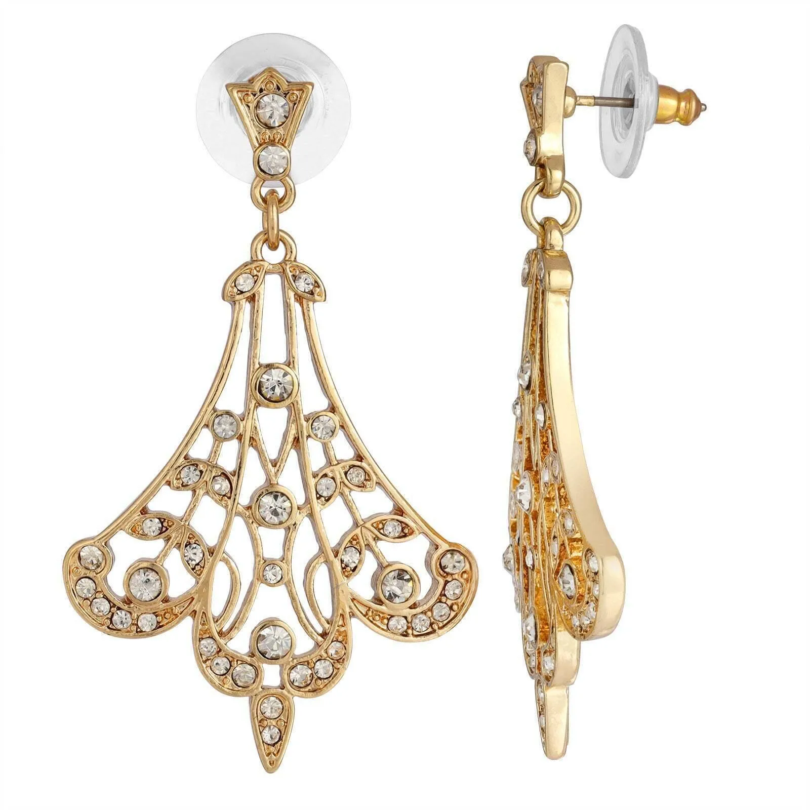 1928 Jewelry Crystal Fan Filigree Drop Earrings 1928 Jewelry