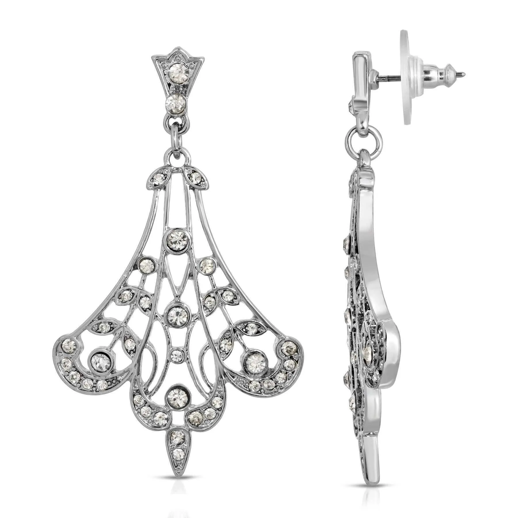 1928 Jewelry Crystal Fan Filigree Drop Earrings 1928 Jewelry