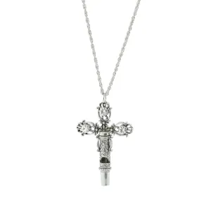 1928 Jewelry Crystal Filigree Cross Whistle Pendant Necklace 30" 1928 Jewelry