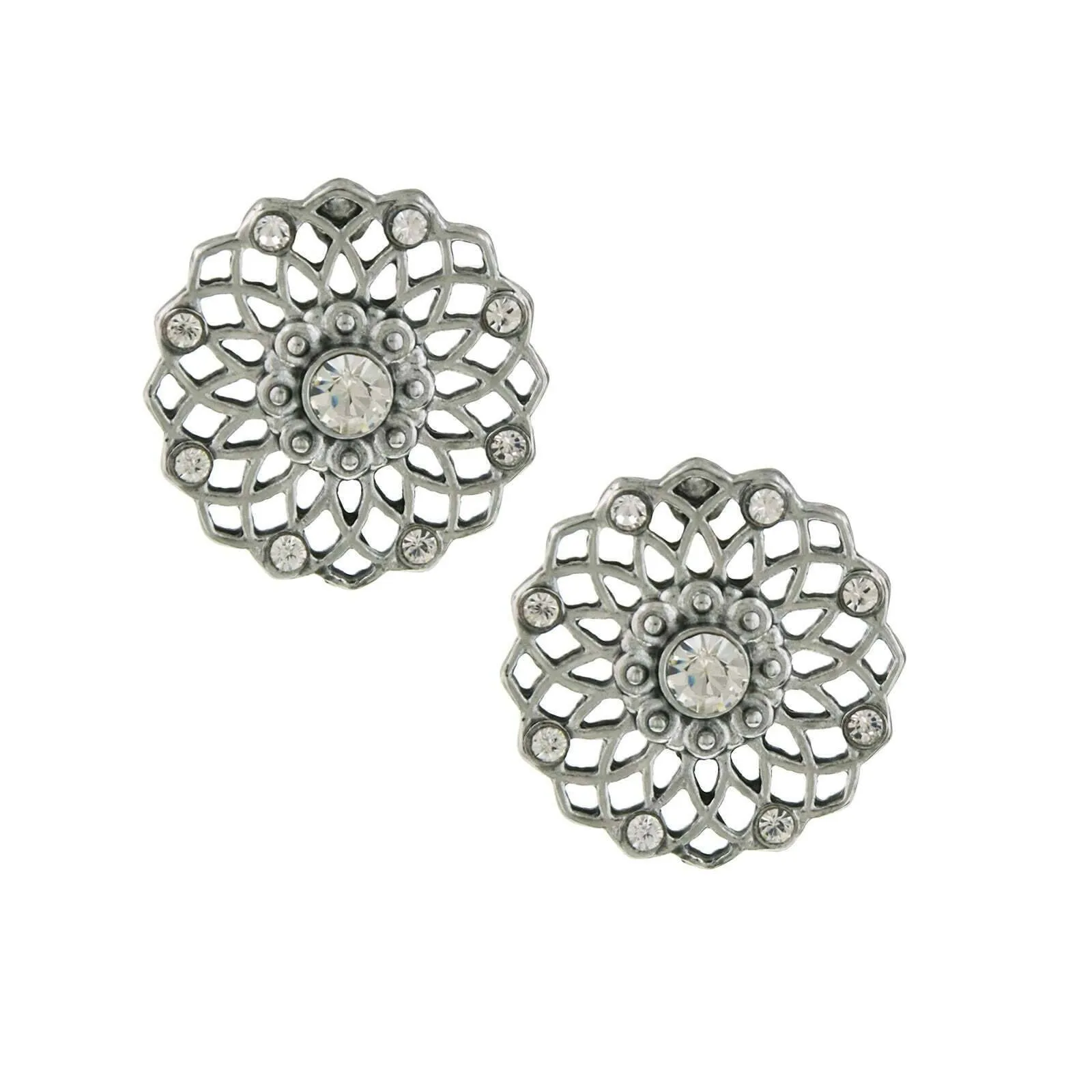 1928 Jewelry Crystal Filigree Large Button Earrings 1928 Jewelry
