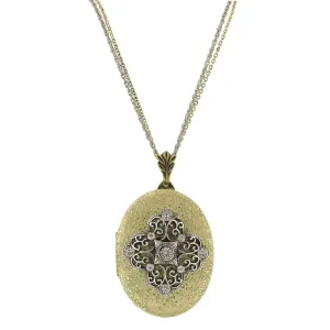 1928 Jewelry Crystal Filigree Locket Necklace 32" 1928 Jewelry