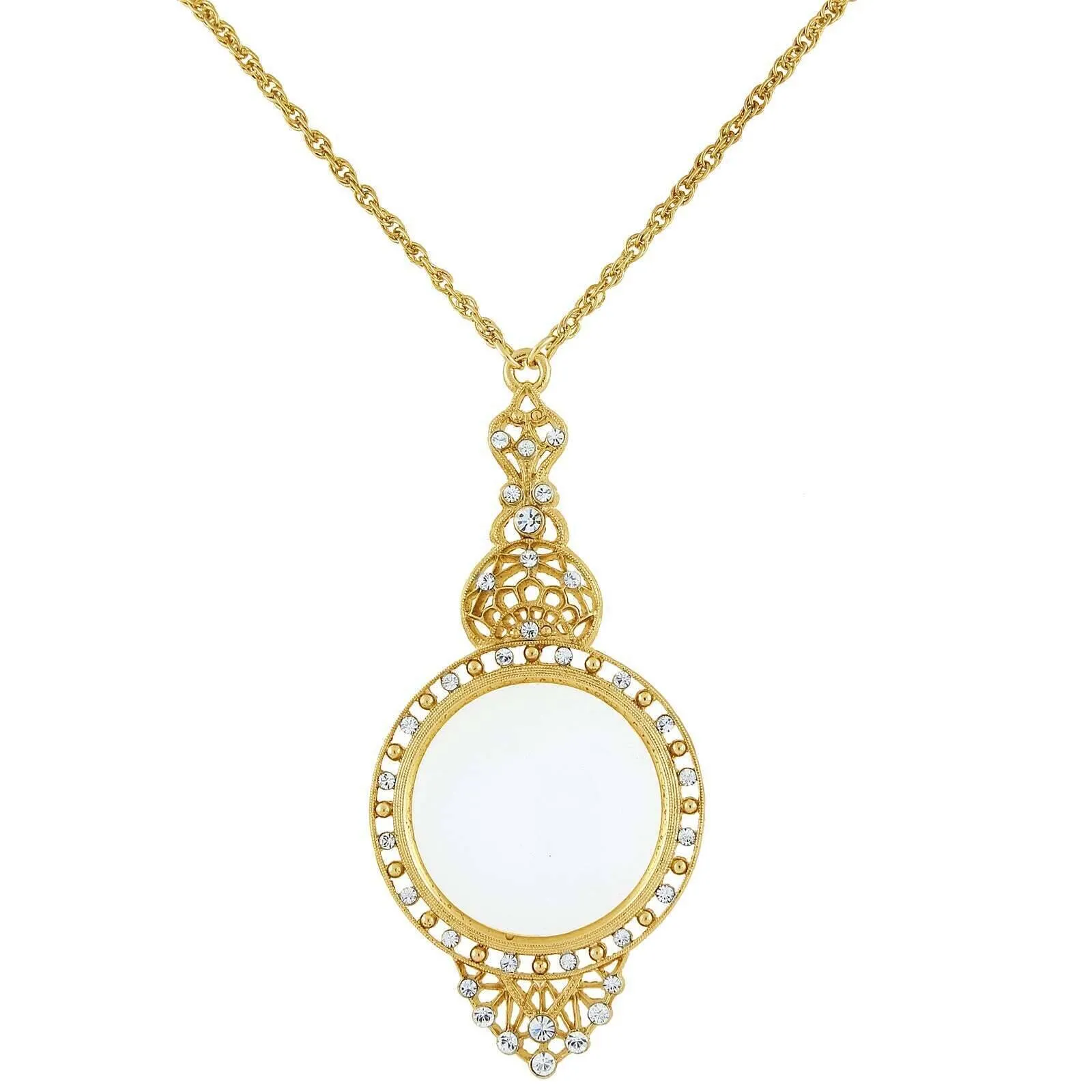 1928 Jewelry Crystal Filigree Magnifying Glass Necklace 30" - Magnification Power: 2X 1928 Jewelry