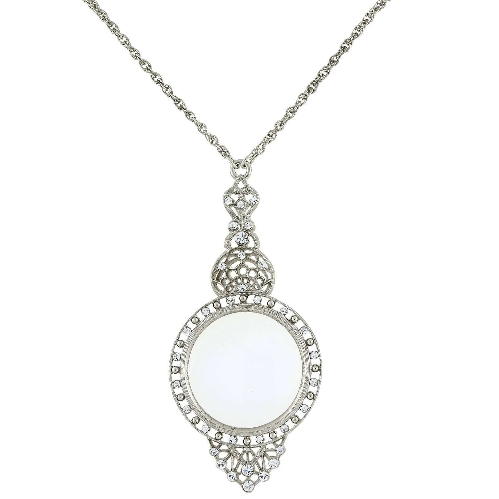 1928 Jewelry Crystal Filigree Magnifying Glass Necklace 30" - Magnification Power: 2X 1928 Jewelry
