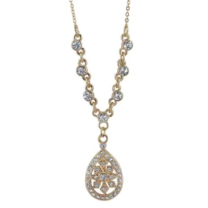1928 Jewelry Crystal Filigree Teardrop Necklace 16"   3" Extender 1928 Jewelry