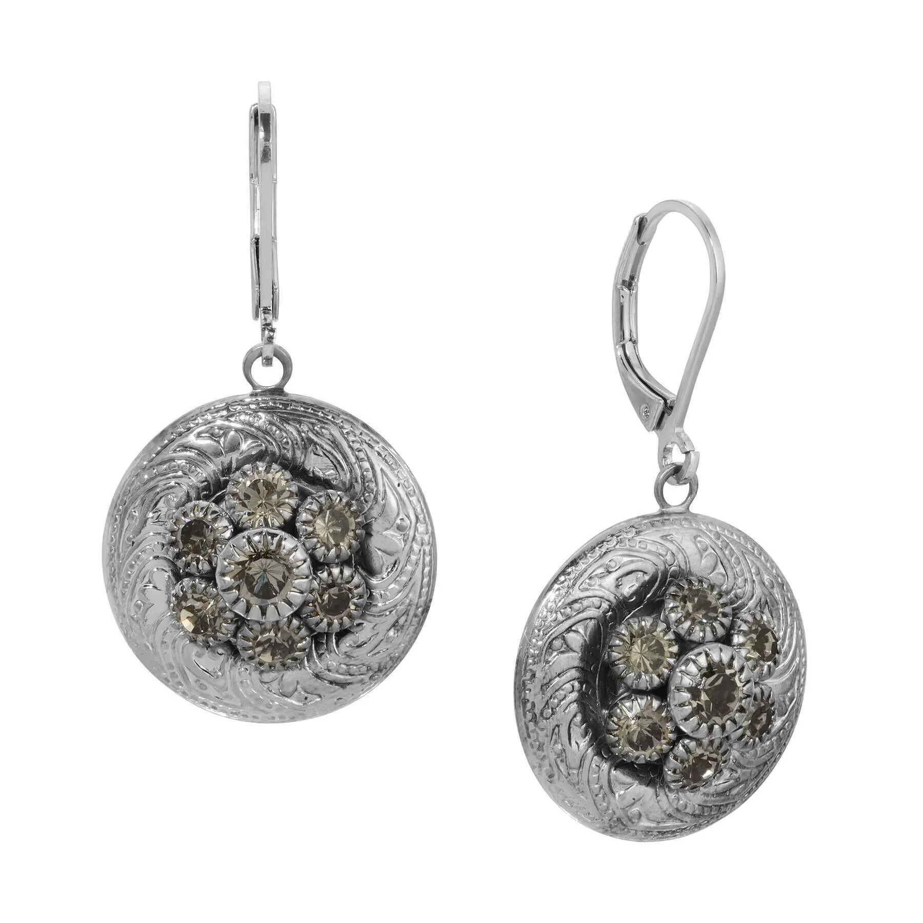 1928 Jewelry Crystal Flower Cluster & Vines Drop Earrings 1928 Jewelry