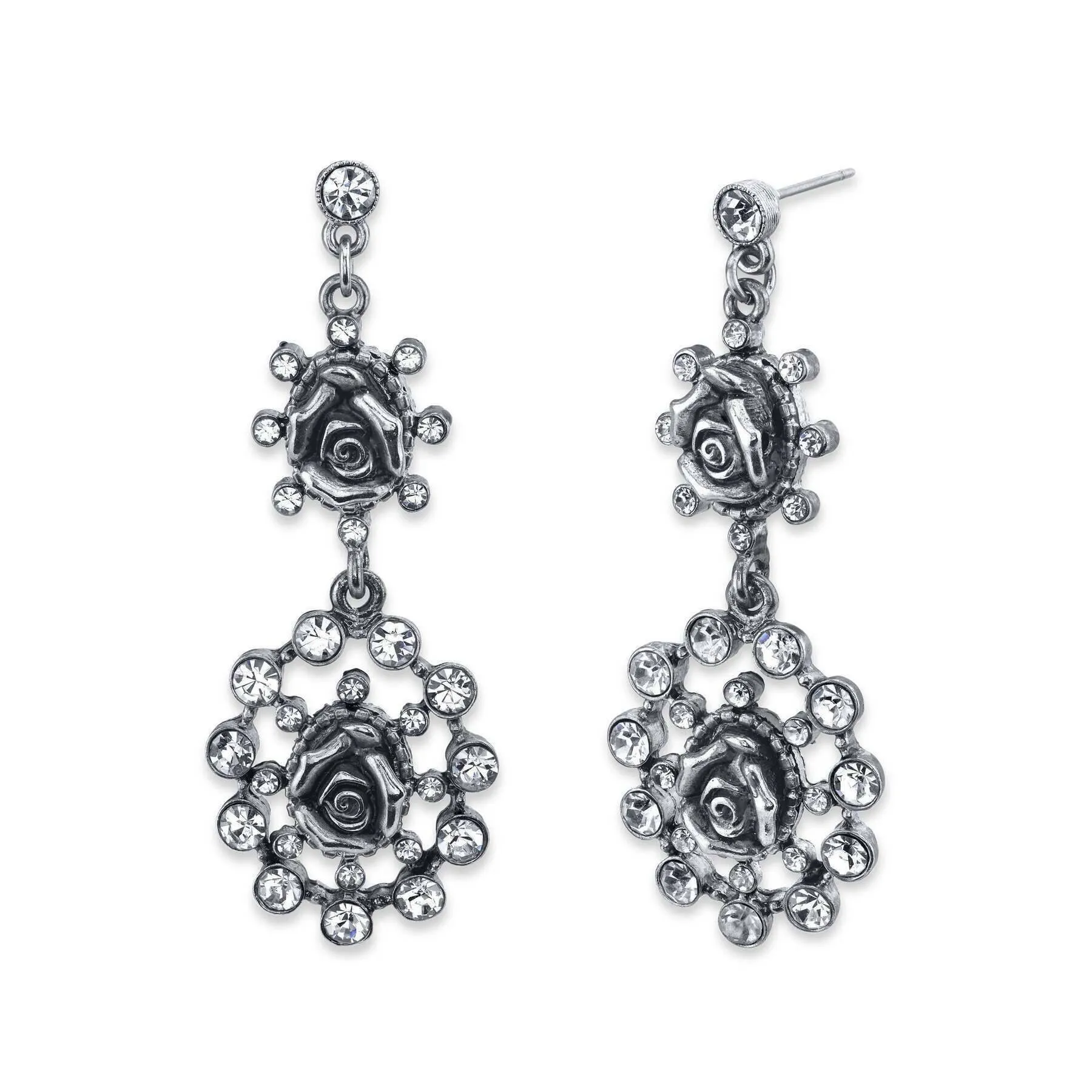 1928 Jewelry Crystal Flower Double Drop Earrings 1928 Jewelry