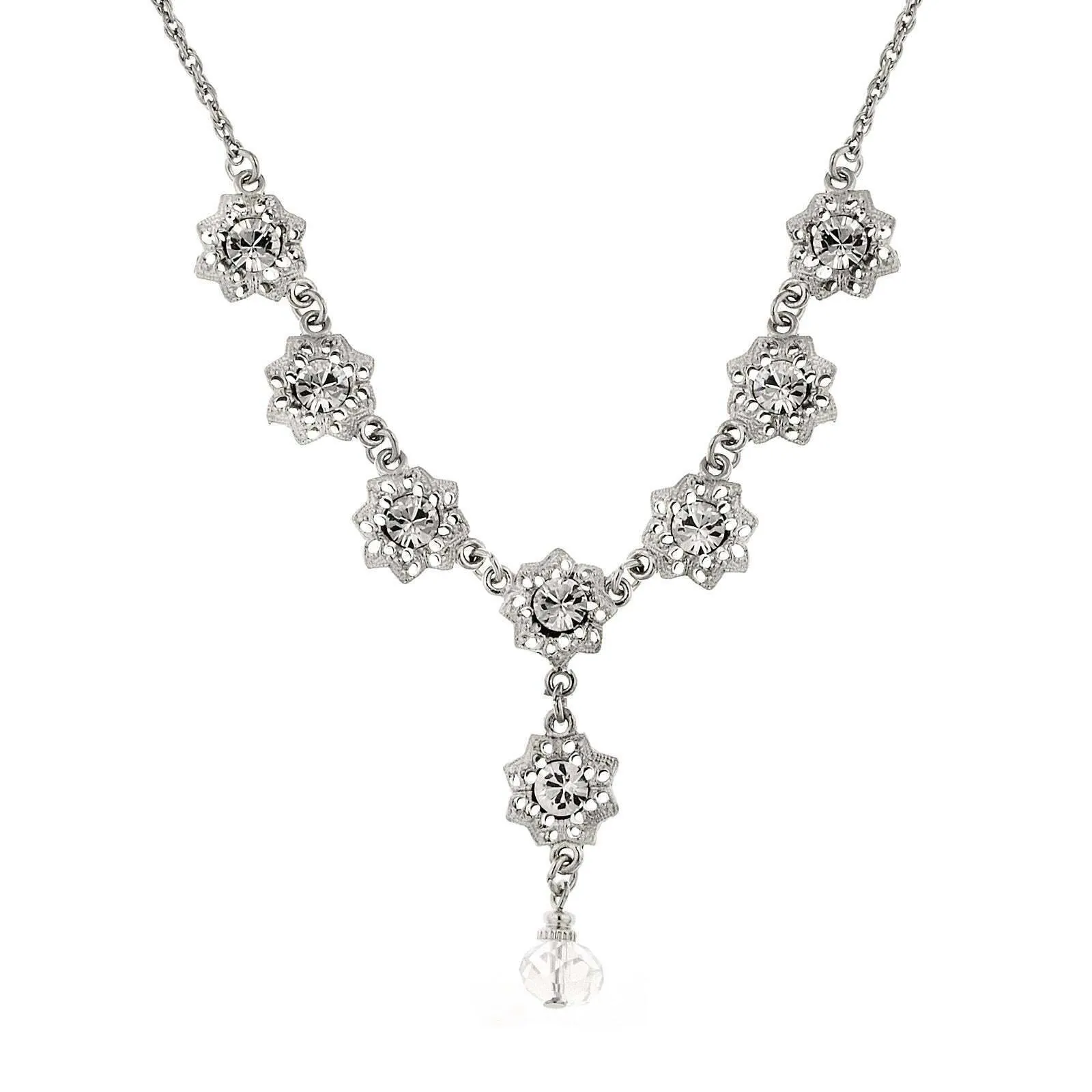 1928 Jewelry Crystal Flower Drop Necklace 16"   3" Extender 1928 Jewelry