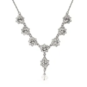 1928 Jewelry Crystal Flower Drop Necklace 16"   3" Extender 1928 Jewelry