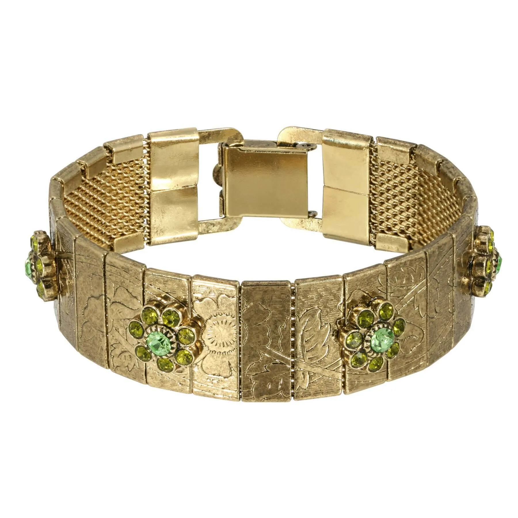 1928 Jewelry Crystal Flower Etched Floral Clasp Bracelet 1928 Jewelry