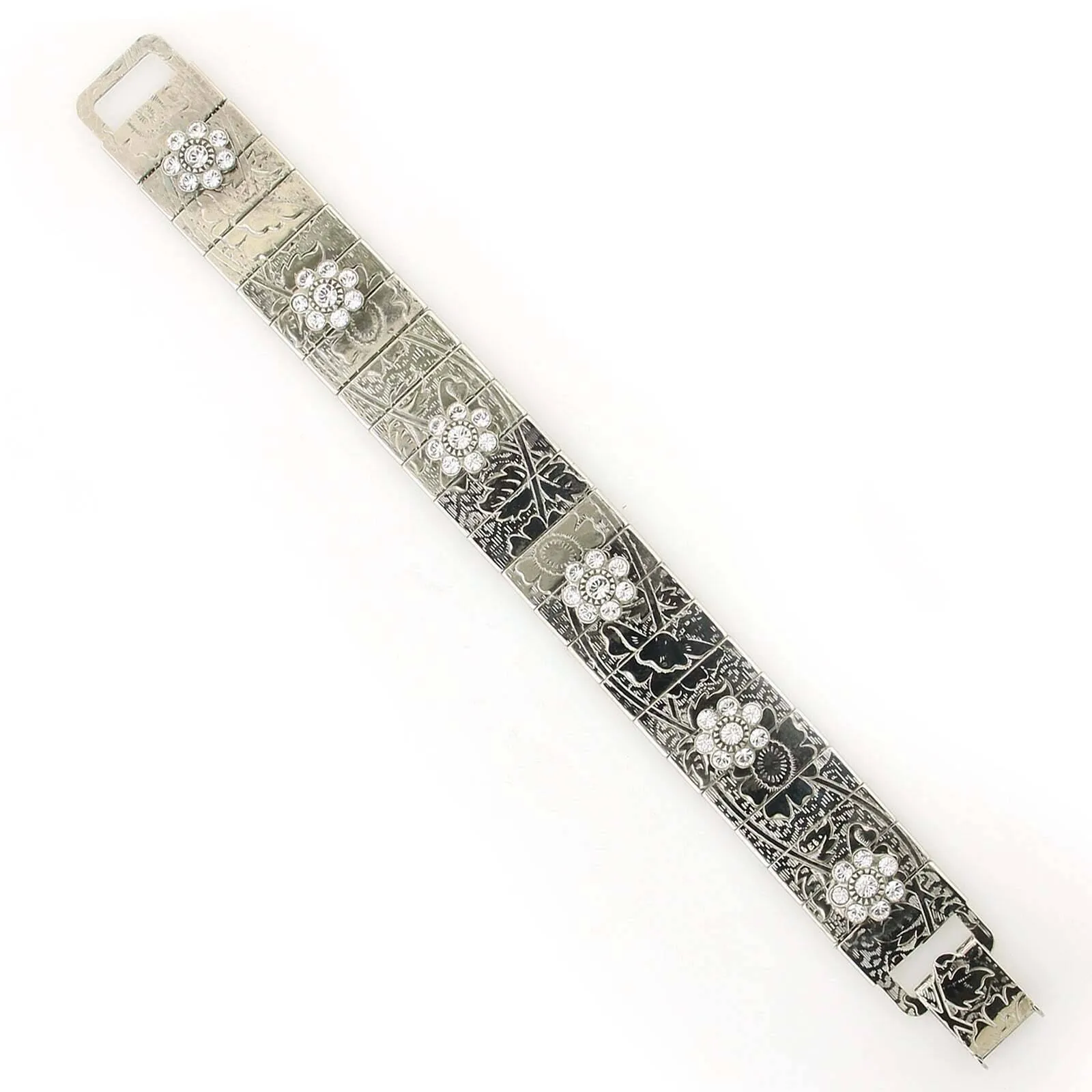 1928 Jewelry Crystal Flower Etched Floral Clasp Bracelet 1928 Jewelry