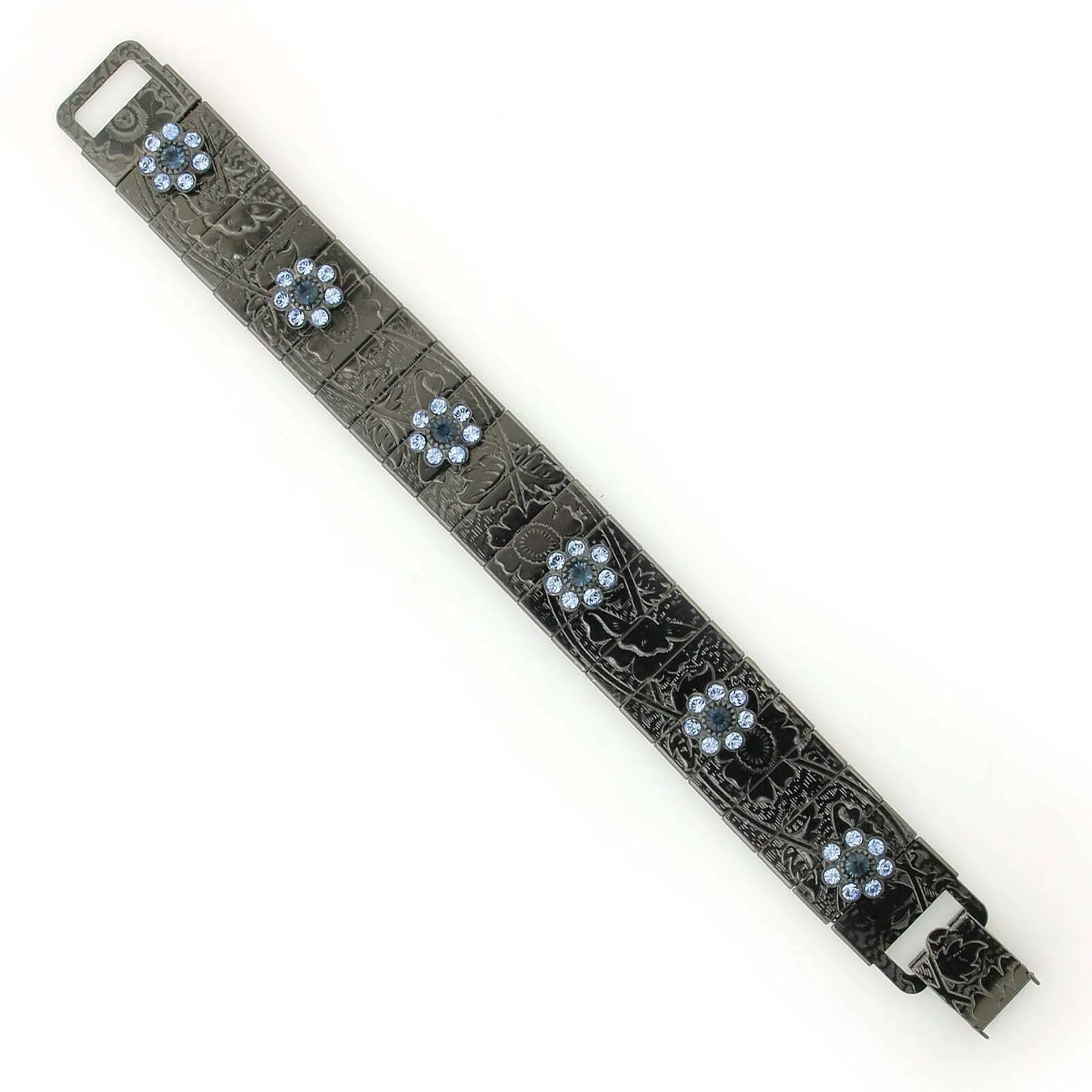1928 Jewelry Crystal Flower Etched Floral Clasp Bracelet 1928 Jewelry