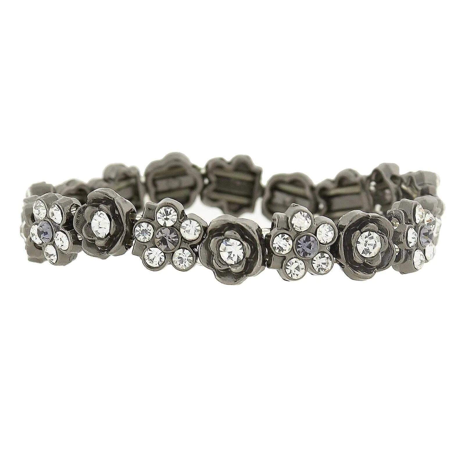 1928 Jewelry Crystal Flower Motif Stretch Bracelet 1928 Jewelry