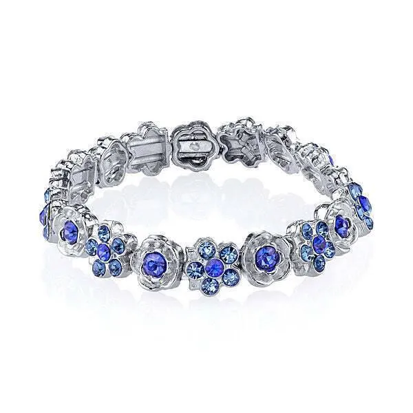 1928 Jewelry Crystal Flower Motif Stretch Bracelet 1928 Jewelry