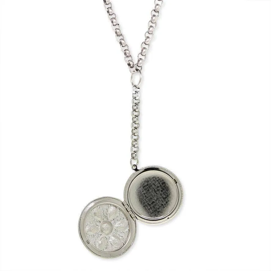 1928 Jewelry Crystal Flower Round Locket Necklace 22   3" Extender 1928 Jewelry