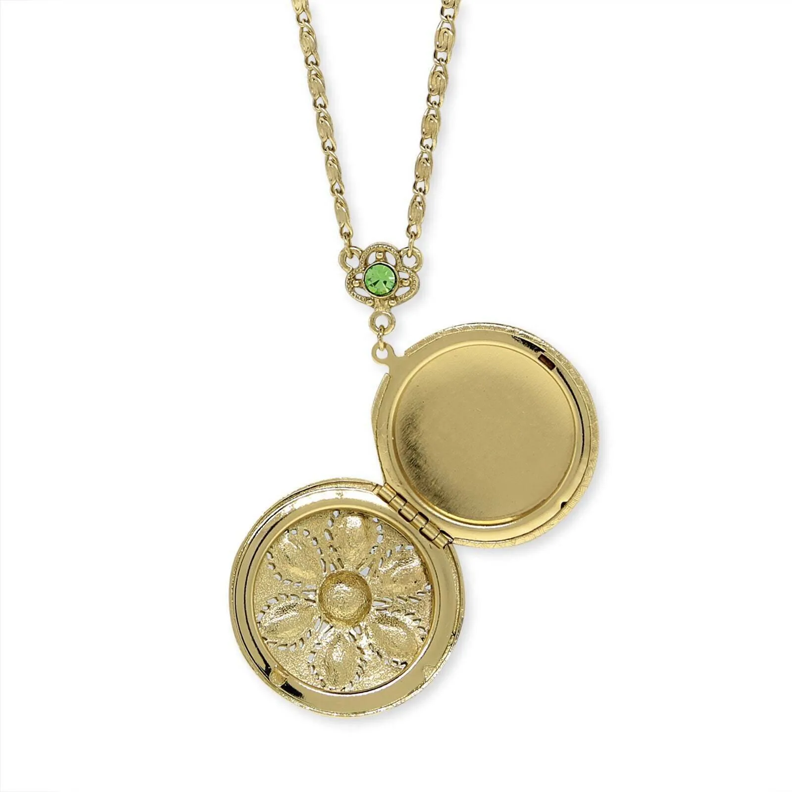 1928 Jewelry Crystal Flower Round Locket Necklace 22   3" Extender 1928 Jewelry