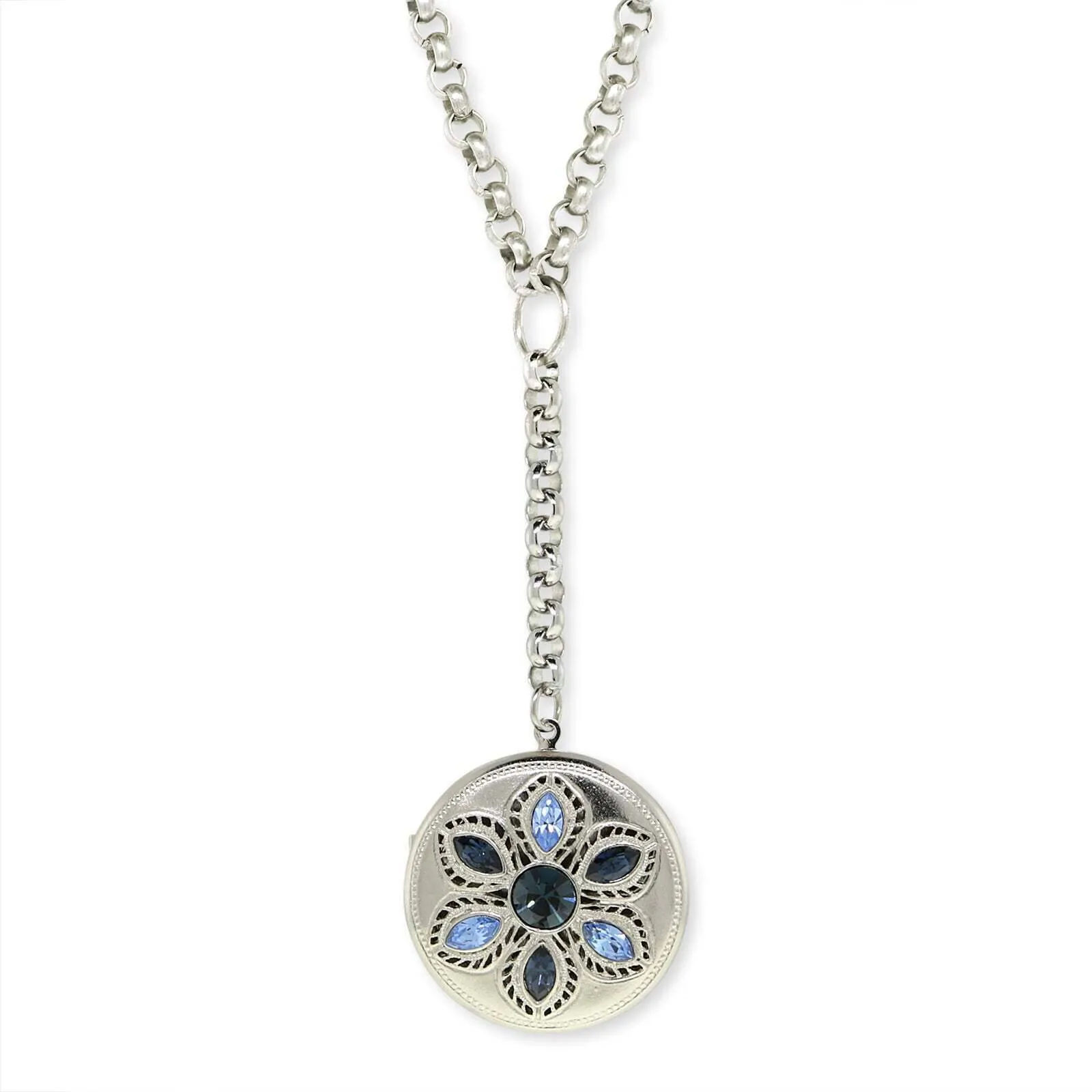1928 Jewelry Crystal Flower Round Locket Necklace 22   3" Extender 1928 Jewelry