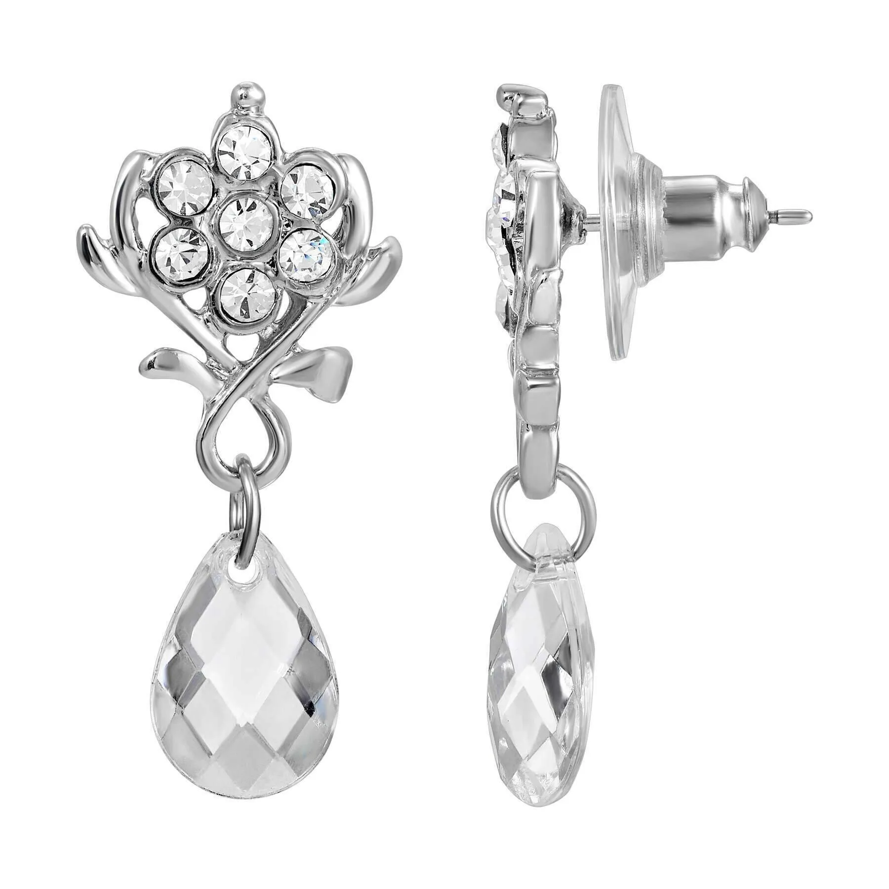 1928 Jewelry Crystal Flower Teardrop Earrings 1928 Jewelry
