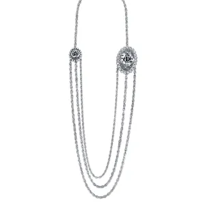 1928 Jewelry Crystal Flower Triple Chain Necklace 30" 1928 Jewelry
