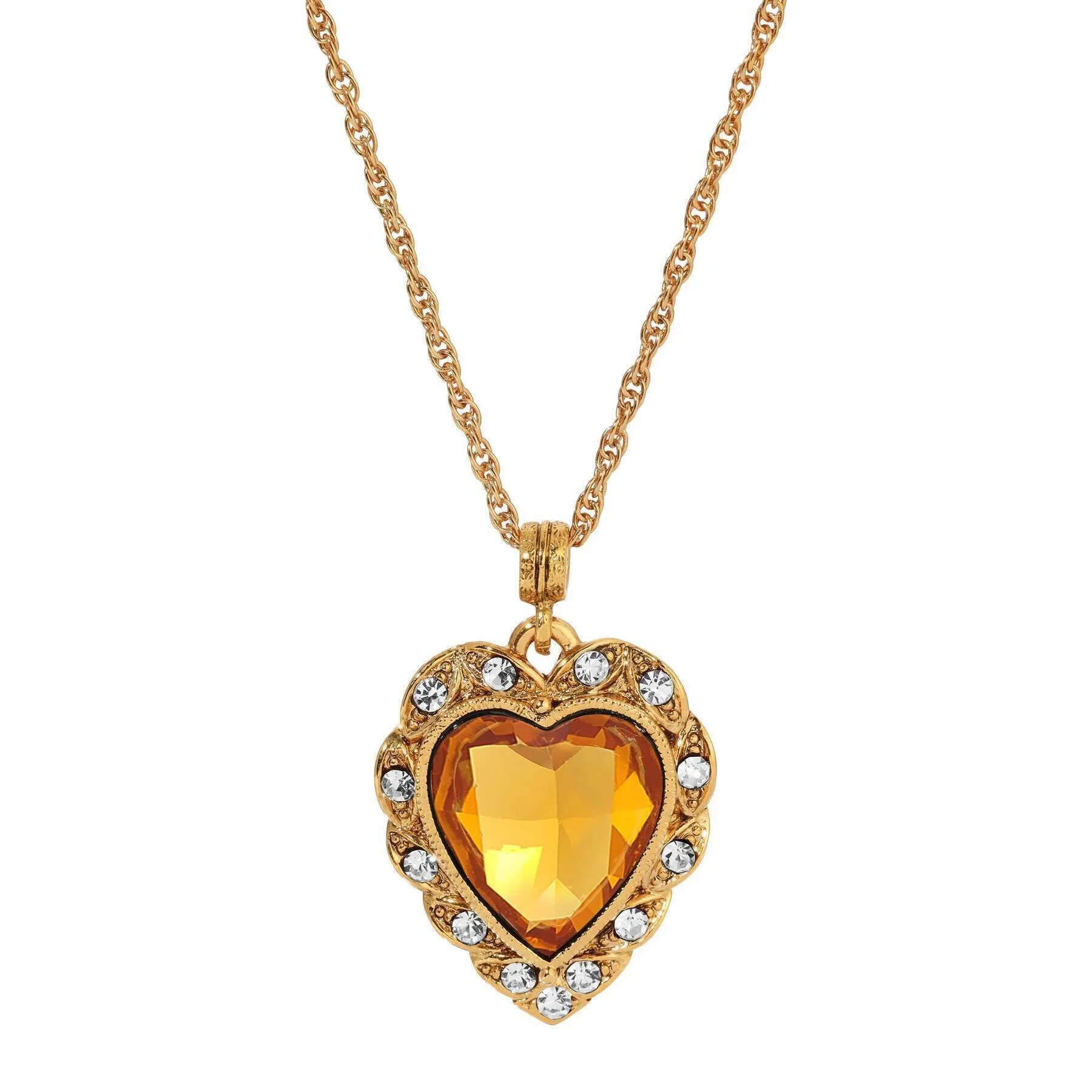 1928 Jewelry Crystal Heart & Stone Pendant Necklace 16" 1928 Jewelry