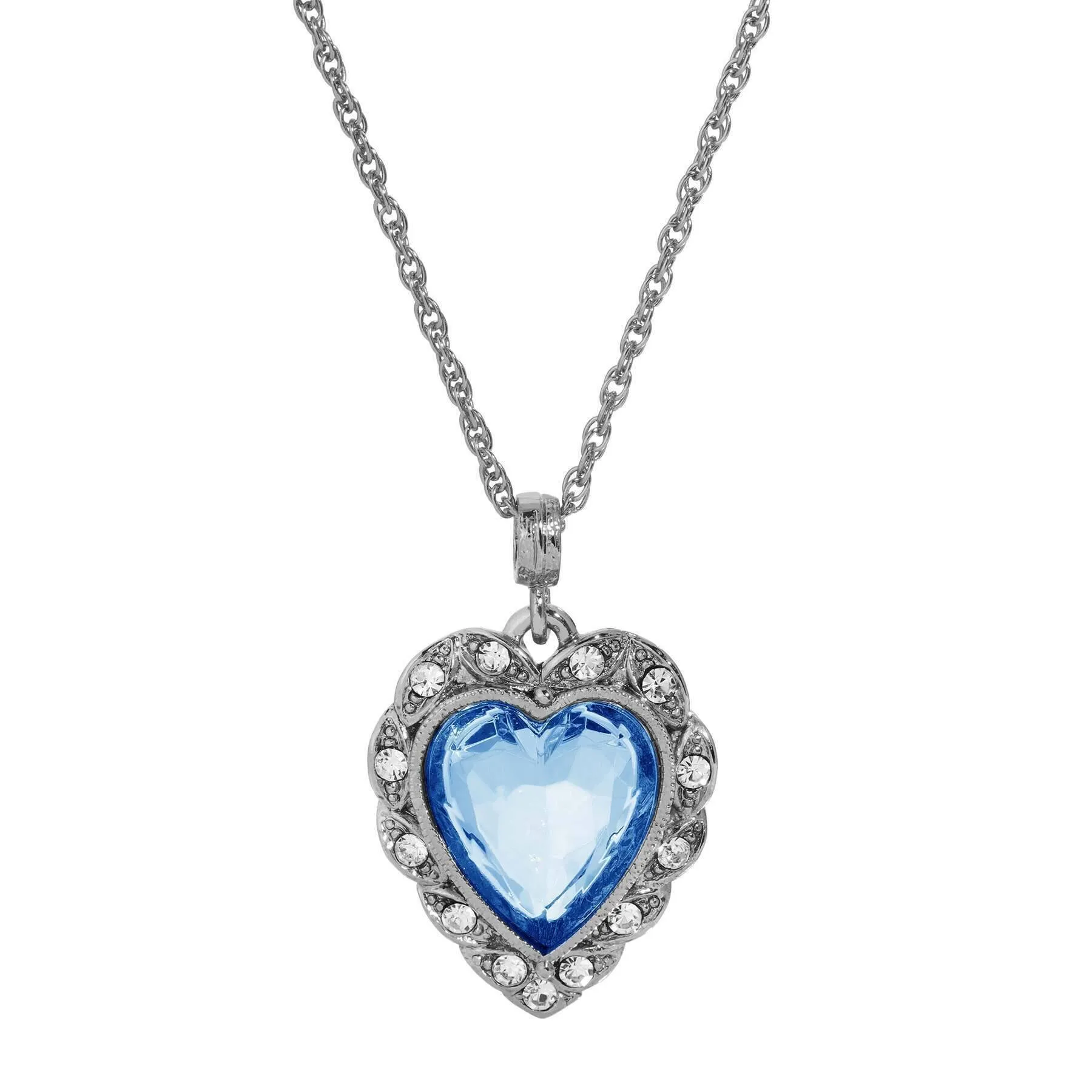 1928 Jewelry Crystal Heart & Stone Pendant Necklace 16" 1928 Jewelry