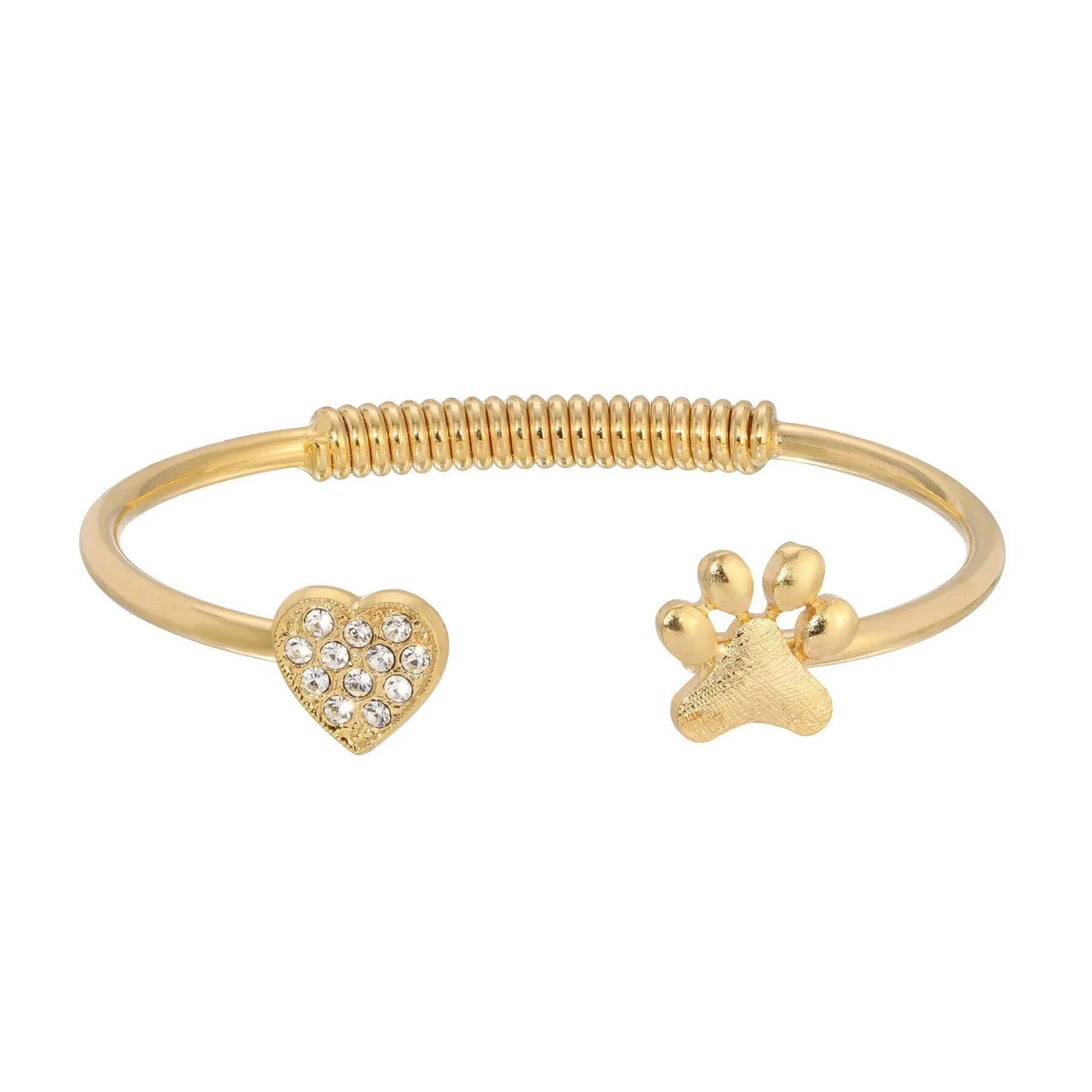 1928 Jewelry Crystal Heart And Paw Spring Cuff Bracelet 1928 Jewelry