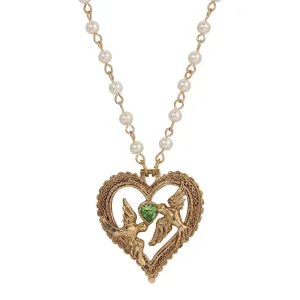 1928 Jewelry Crystal Heart Love Birds Pendant Necklace 15"   3" Extension 1928 Jewelry