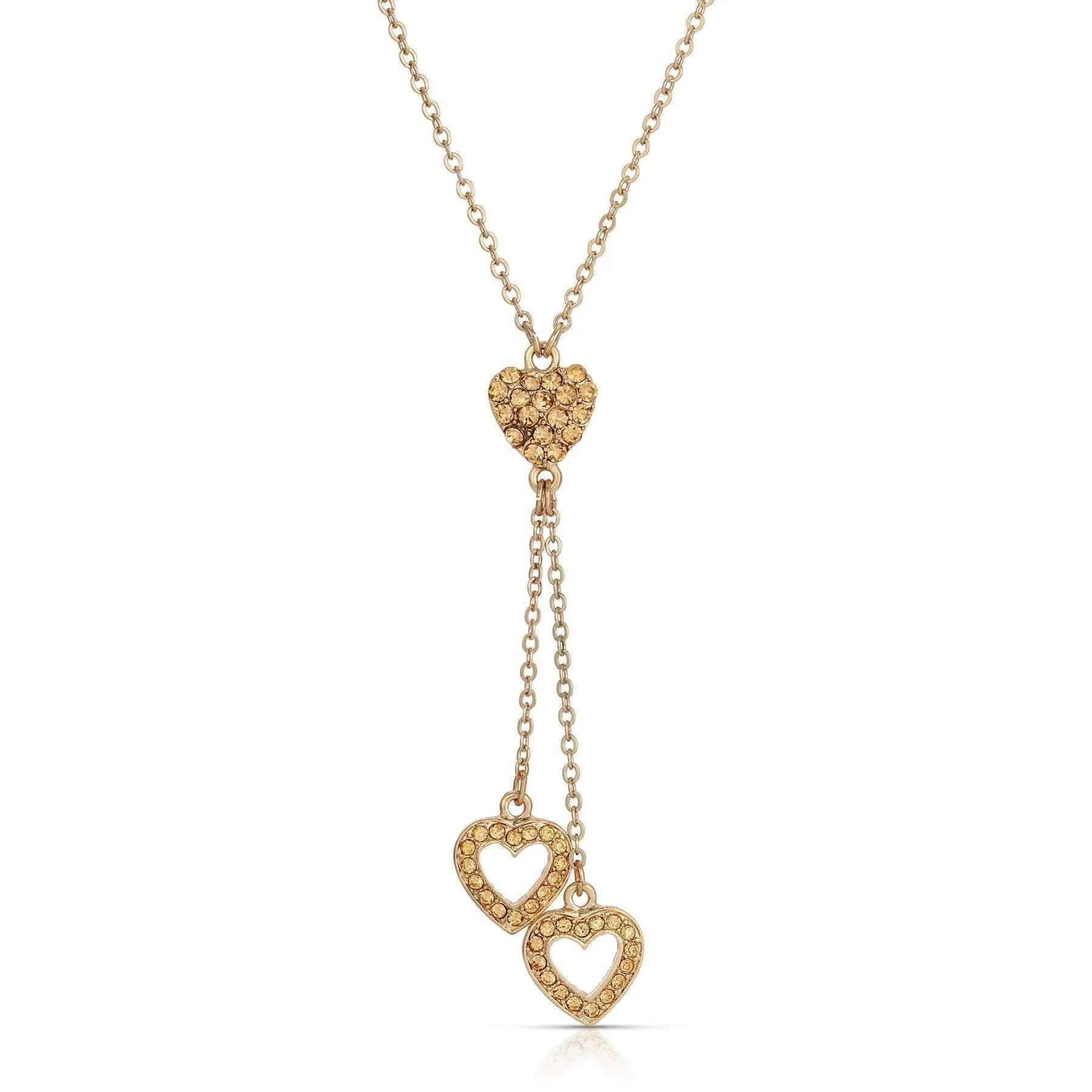 1928 Jewelry Crystal Heart Pendant & Tassel Drops Necklace 16"   3" Extension 1928 Jewelry