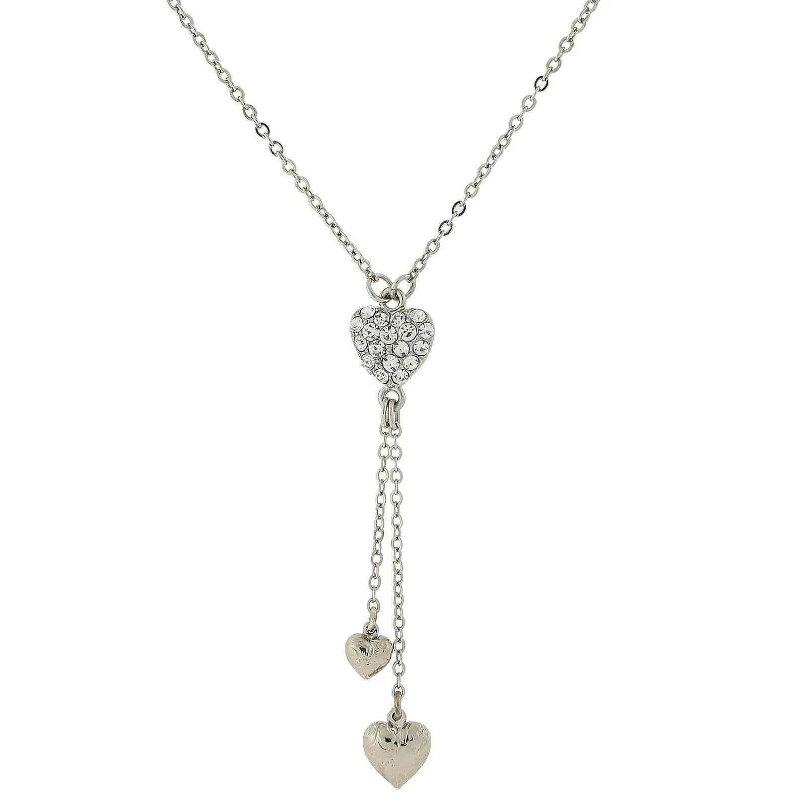 1928 Jewelry Crystal Heart Pendant & Tassel Drops Necklace 16"   3" Extension 1928 Jewelry