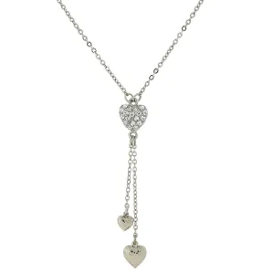 1928 Jewelry Crystal Heart Pendant & Tassel Drops Necklace 16"   3" Extension 1928 Jewelry