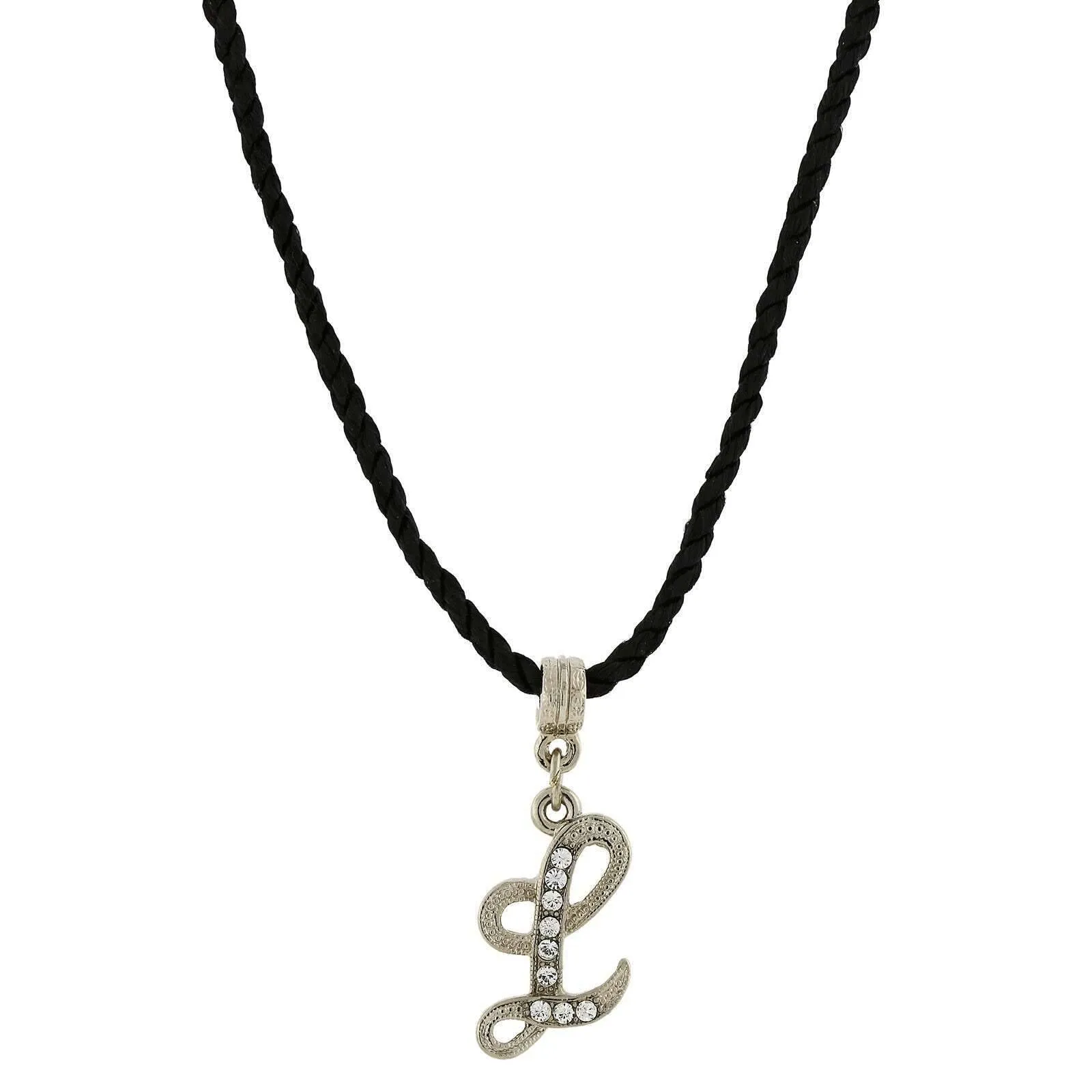 1928 Jewelry Crystal Initial Black Cord Necklace 14"   3" Extender 1928 Jewelry