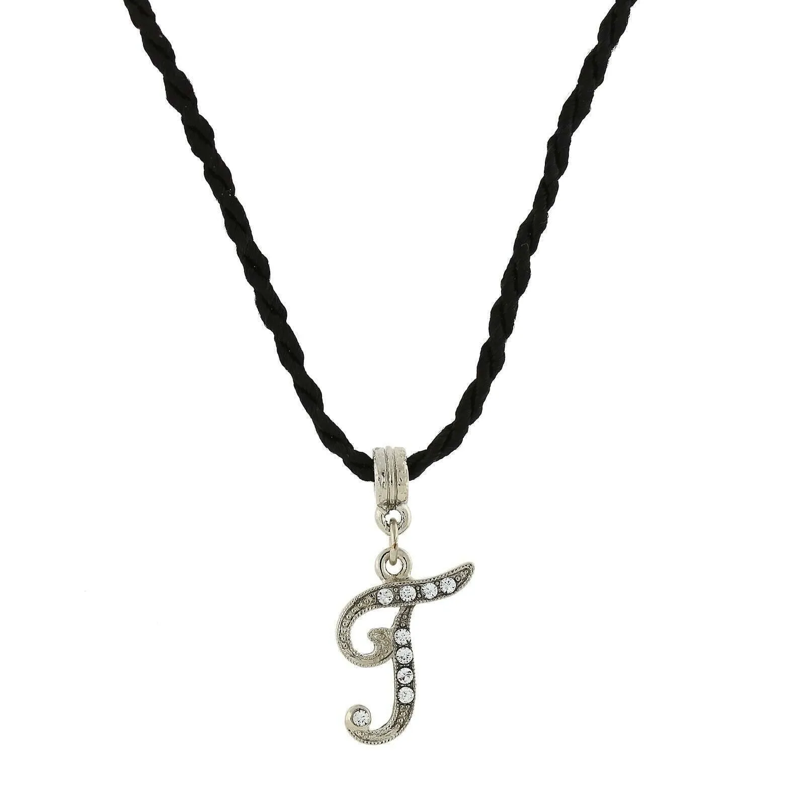 1928 Jewelry Crystal Initial Black Cord Necklace 14"   3" Extender 1928 Jewelry
