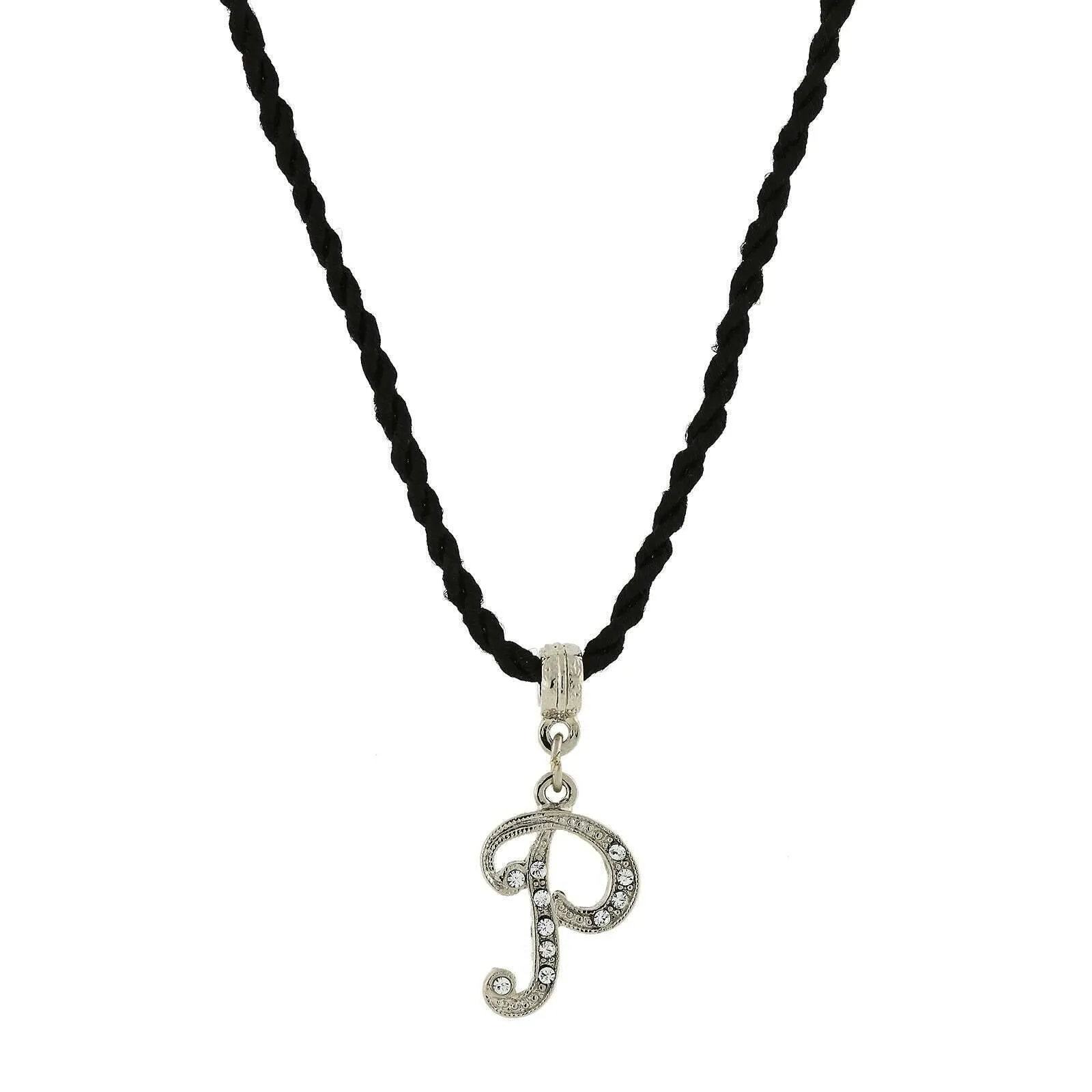 1928 Jewelry Crystal Initial Black Cord Necklace 14"   3" Extender 1928 Jewelry