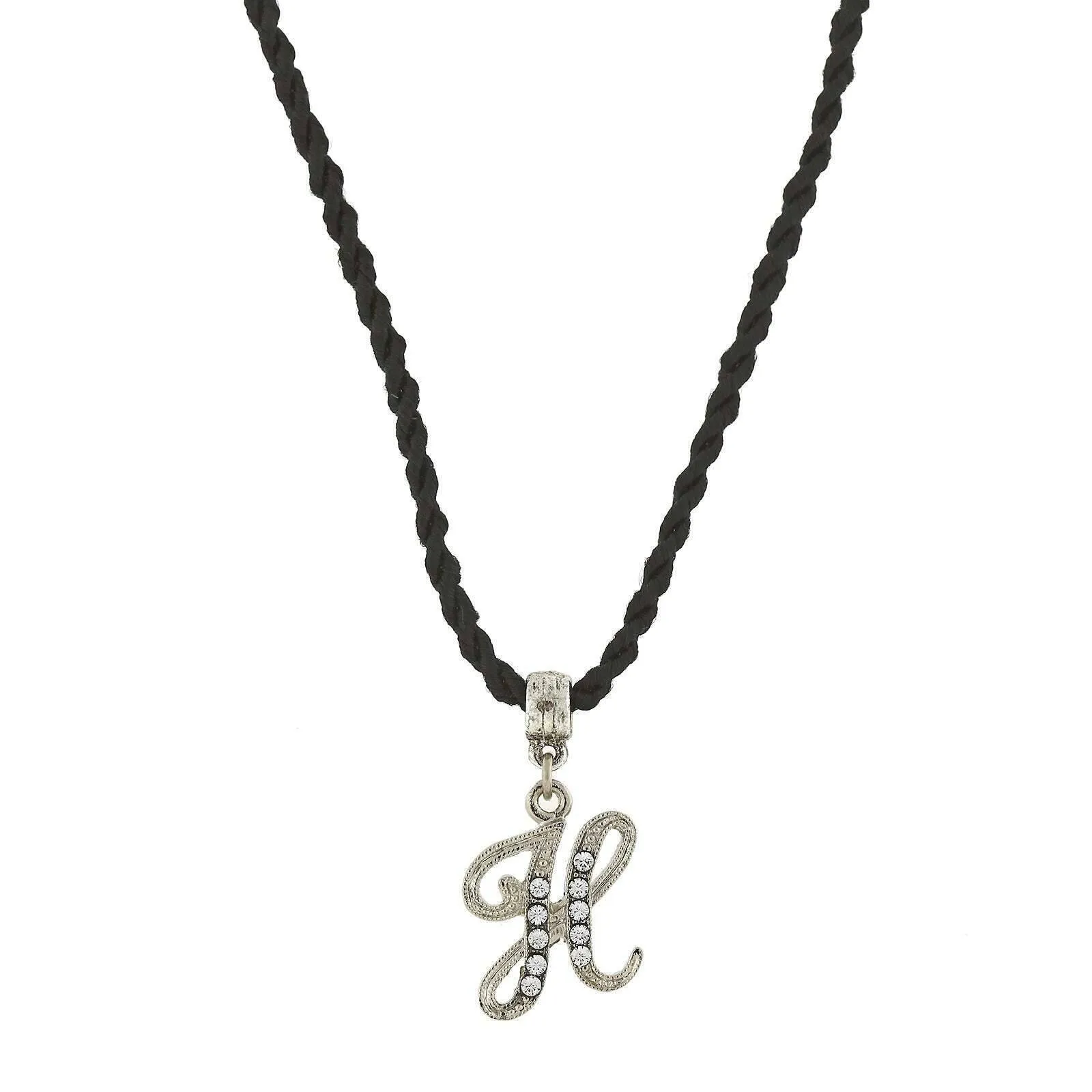 1928 Jewelry Crystal Initial Black Cord Necklace 14"   3" Extender 1928 Jewelry