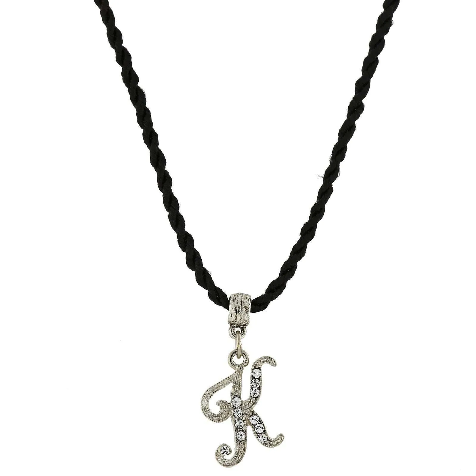 1928 Jewelry Crystal Initial Black Cord Necklace 14"   3" Extender 1928 Jewelry