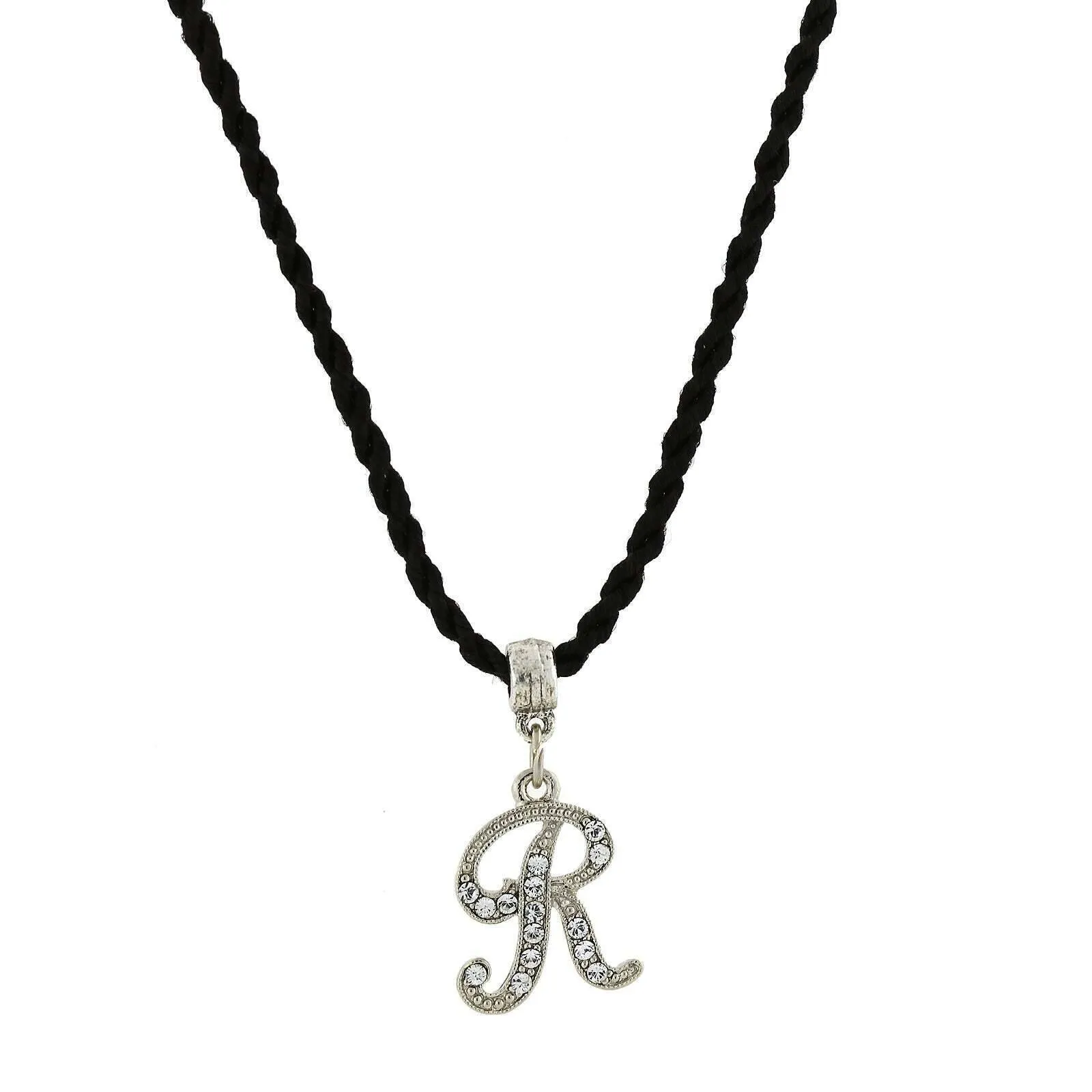 1928 Jewelry Crystal Initial Black Cord Necklace 14"   3" Extender 1928 Jewelry