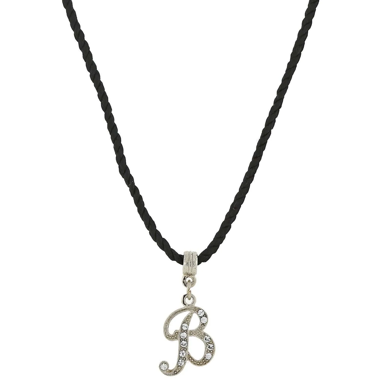 1928 Jewelry Crystal Initial Black Cord Necklace 14"   3" Extender 1928 Jewelry