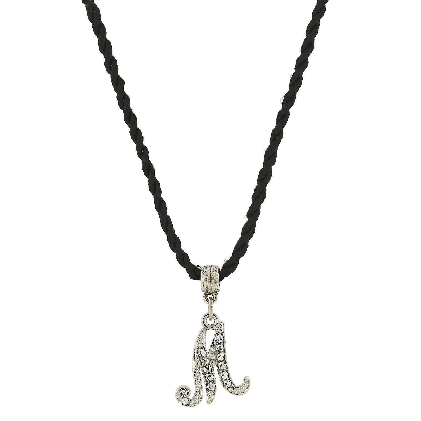 1928 Jewelry Crystal Initial Black Cord Necklace 14"   3" Extender 1928 Jewelry