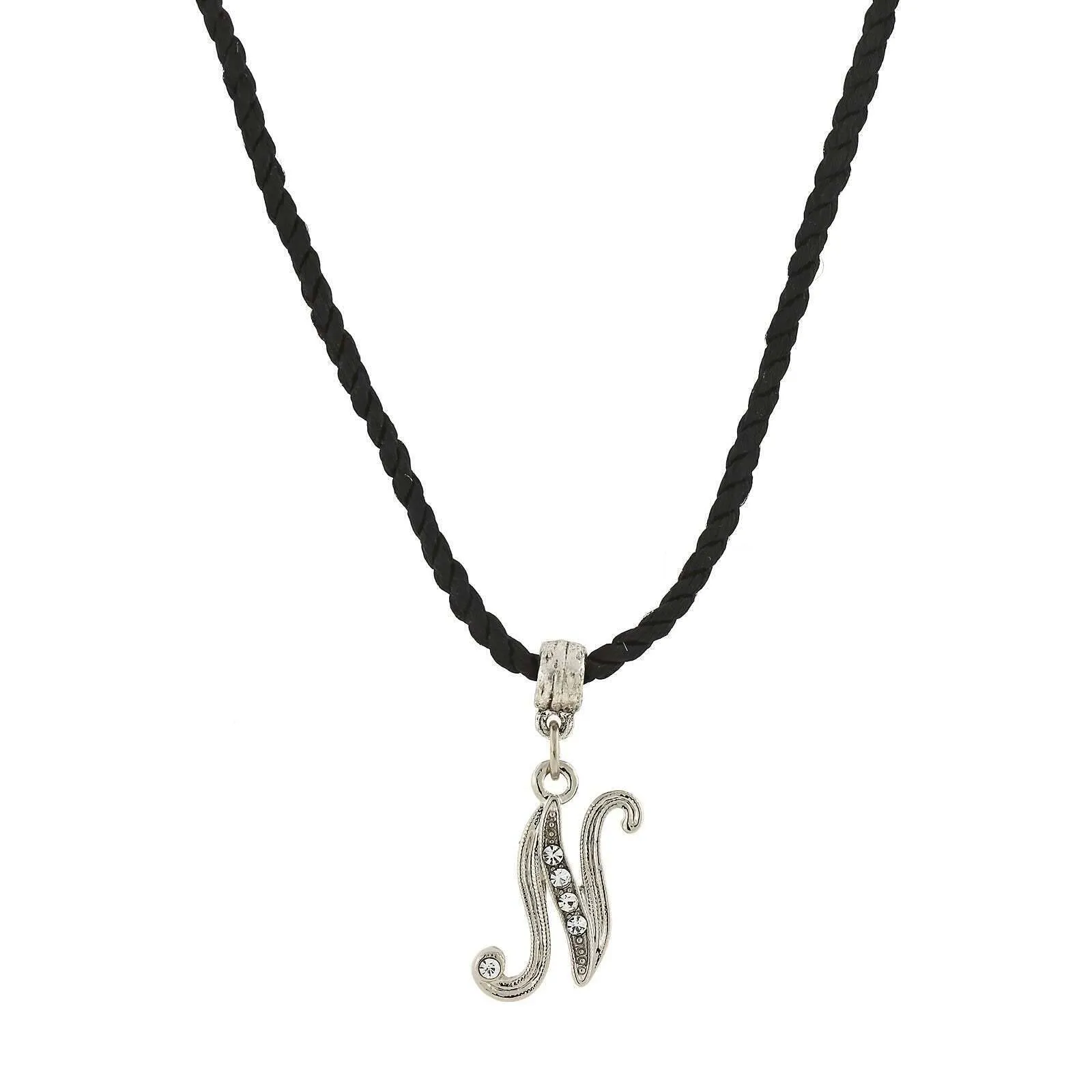 1928 Jewelry Crystal Initial Black Cord Necklace 14"   3" Extender 1928 Jewelry