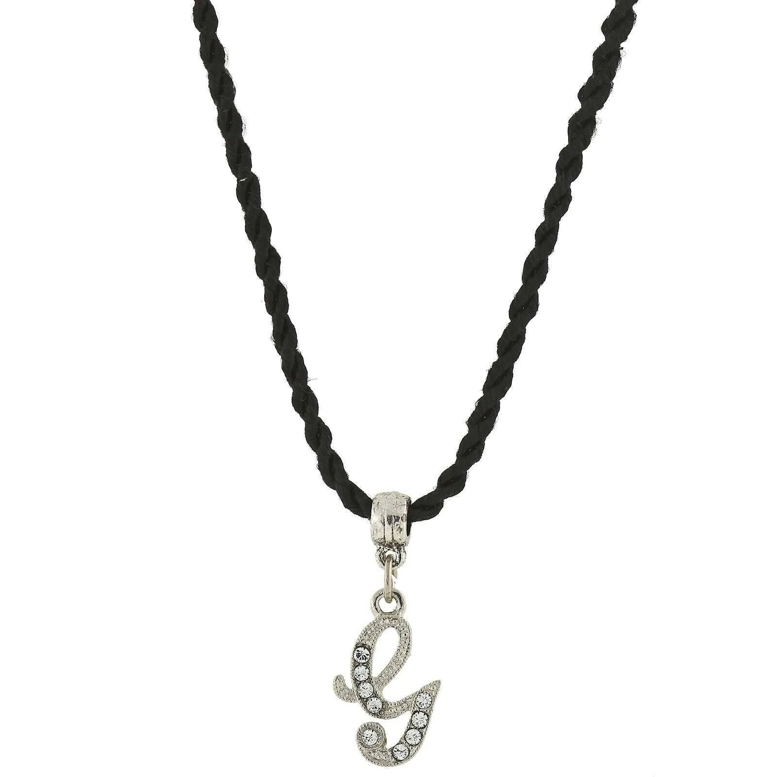 1928 Jewelry Crystal Initial Black Cord Necklace 14"   3" Extender 1928 Jewelry