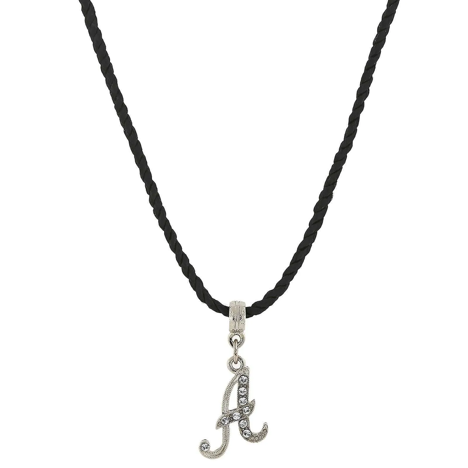 1928 Jewelry Crystal Initial Black Cord Necklace 14"   3" Extender 1928 Jewelry