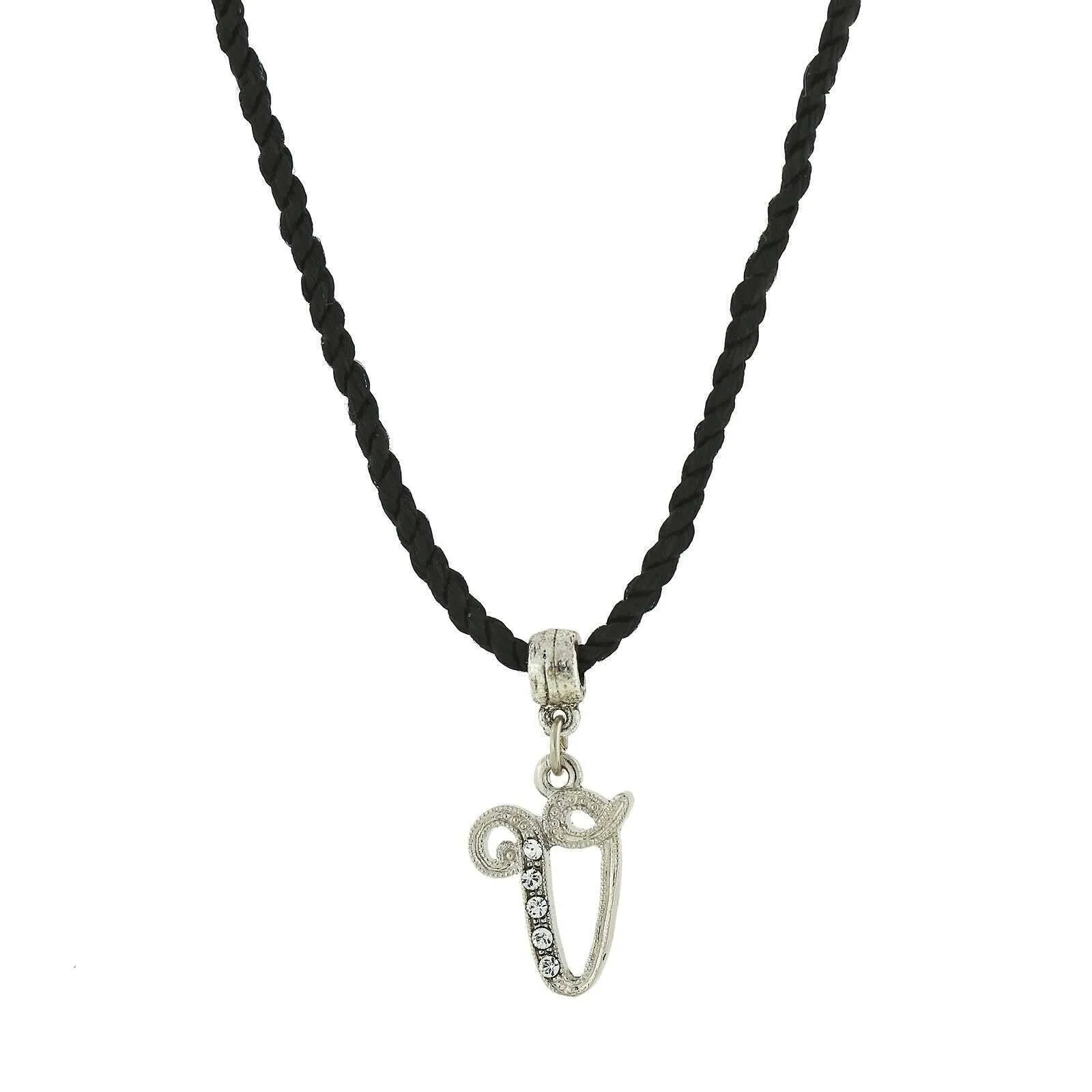 1928 Jewelry Crystal Initial Black Cord Necklace 14"   3" Extender 1928 Jewelry