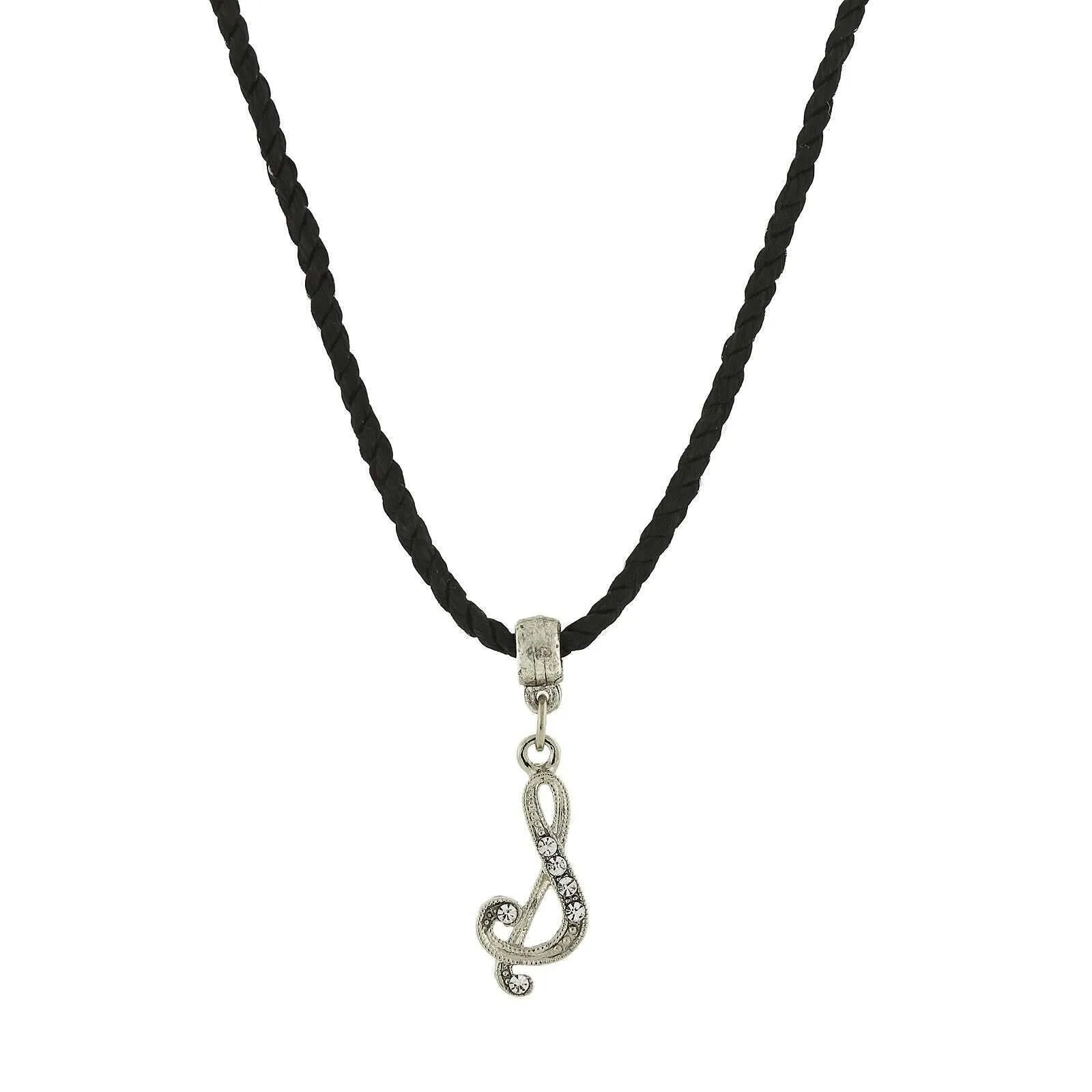 1928 Jewelry Crystal Initial Black Cord Necklace 14"   3" Extender 1928 Jewelry