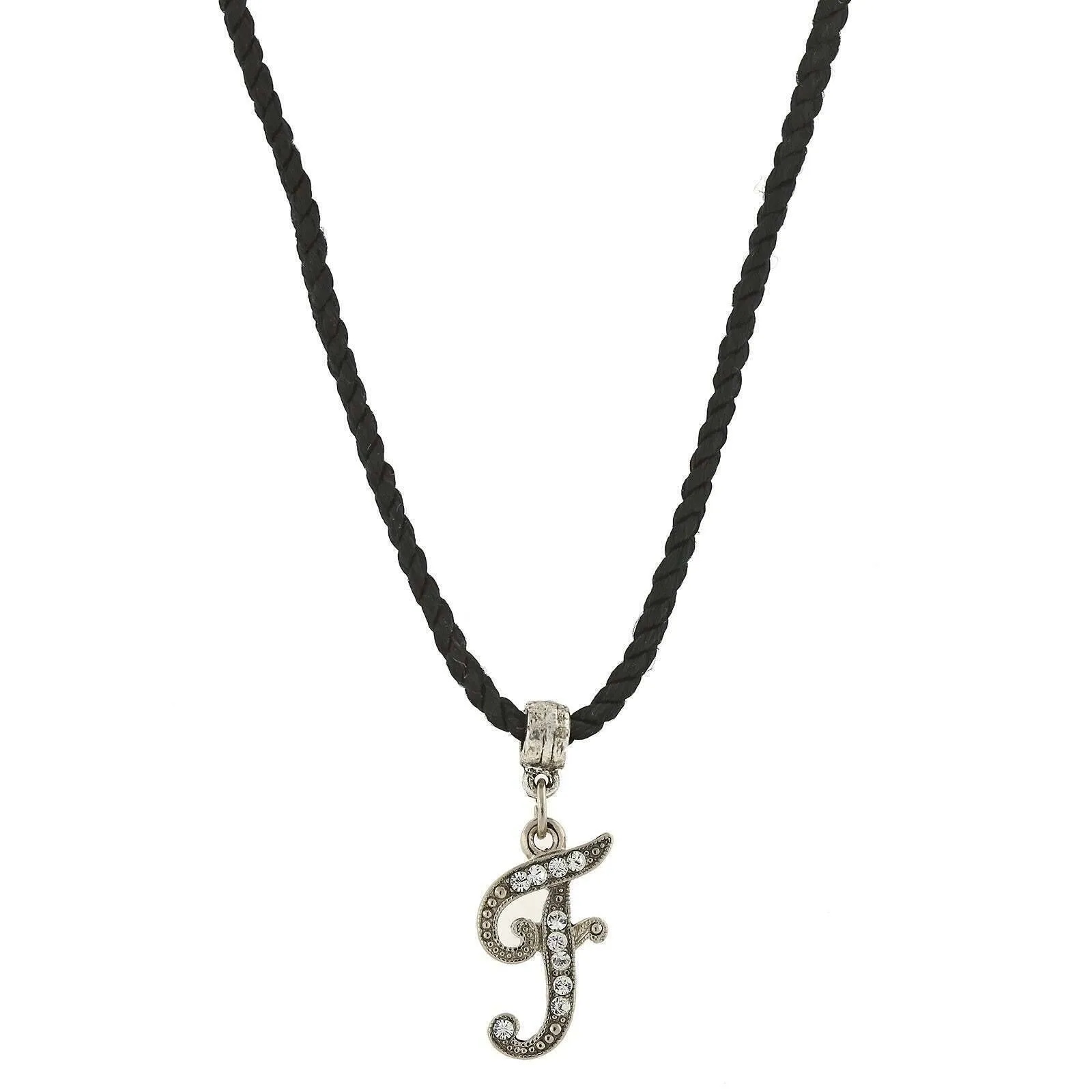 1928 Jewelry Crystal Initial Black Cord Necklace 14"   3" Extender 1928 Jewelry