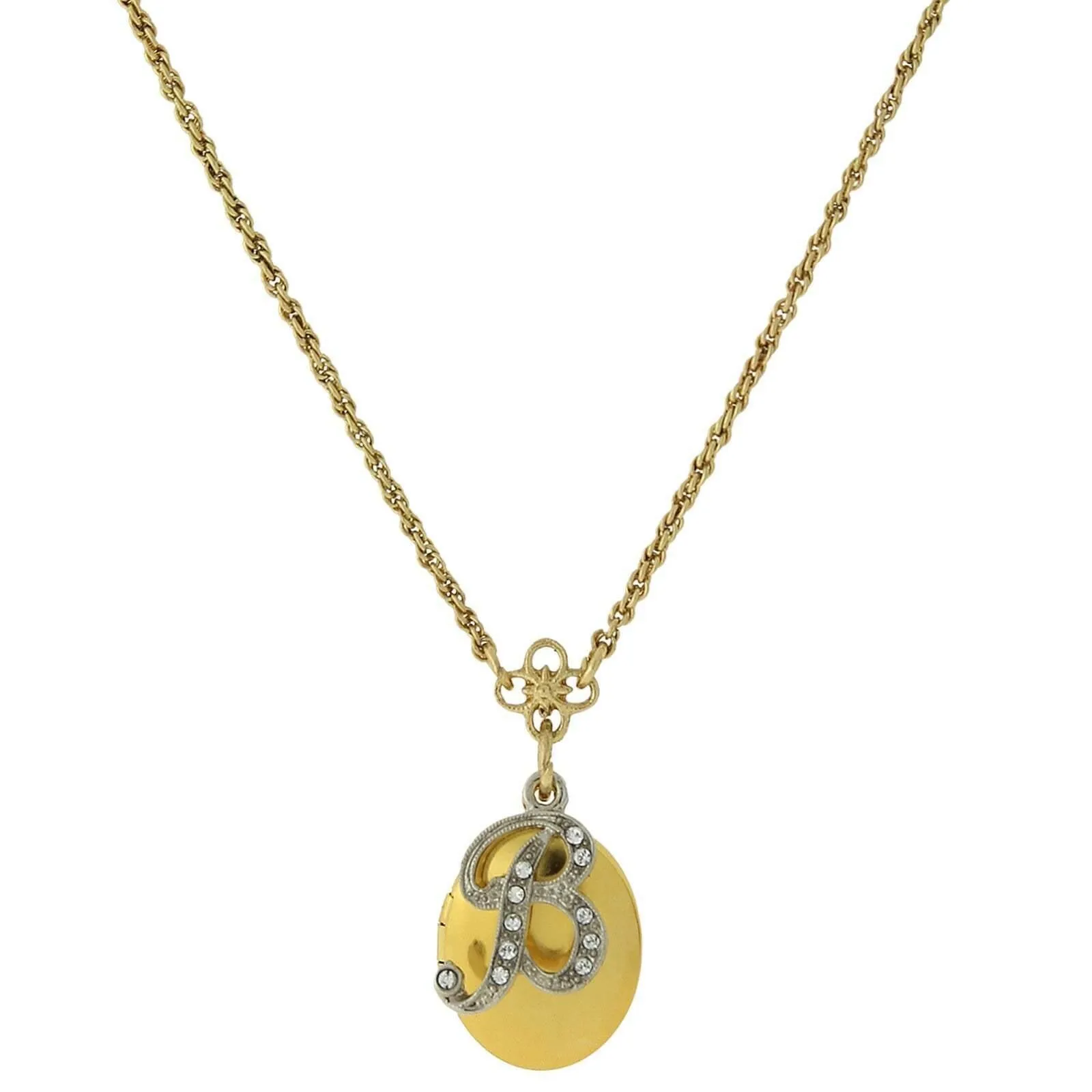 1928 Jewelry Crystal Initial Gold Locket Necklace 16" 1928 Jewelry
