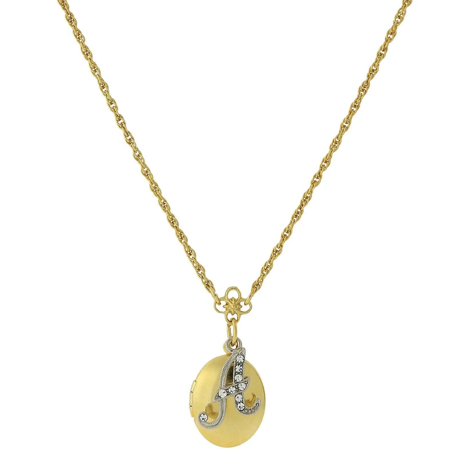 1928 Jewelry Crystal Initial Gold Locket Necklace 16" 1928 Jewelry