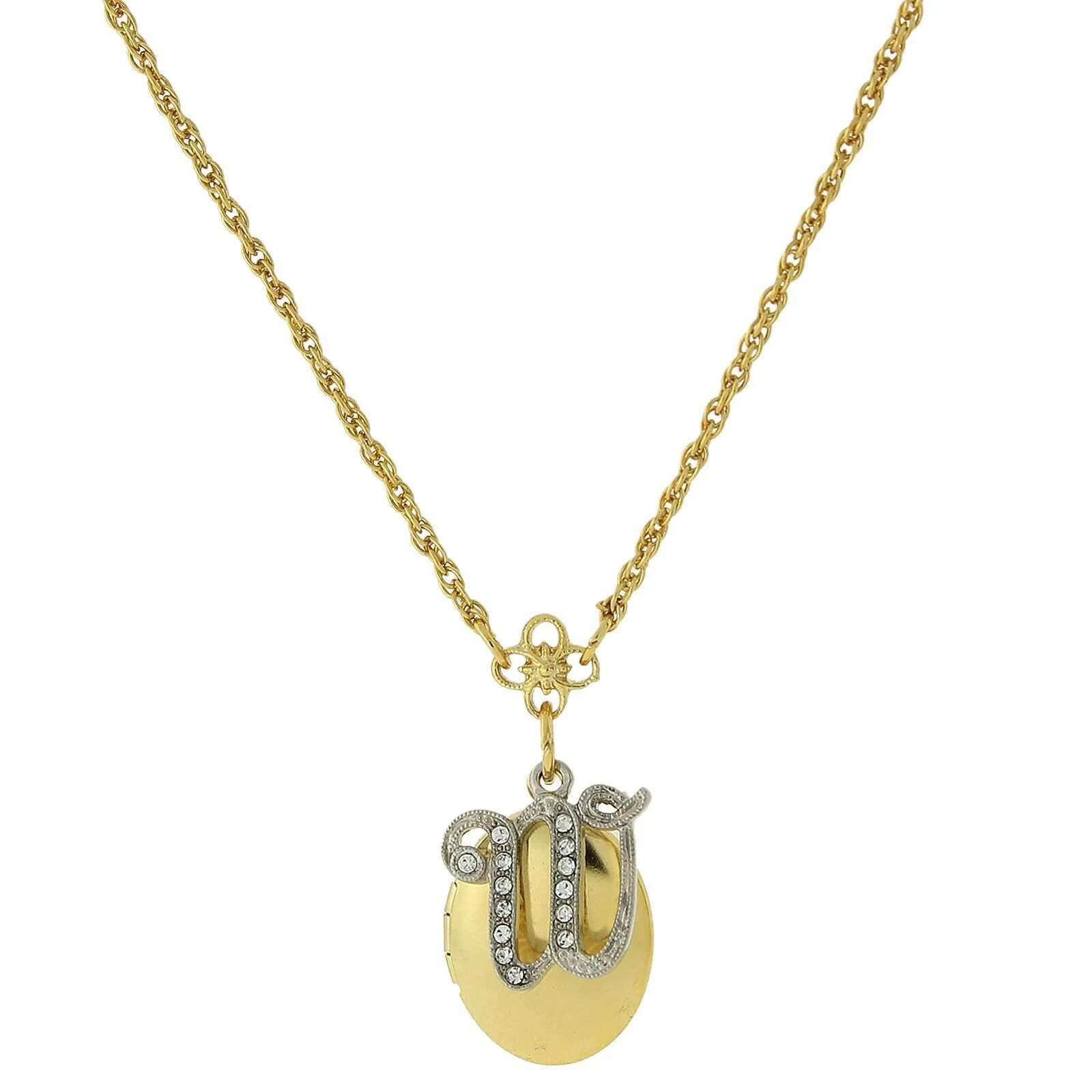 1928 Jewelry Crystal Initial Gold Locket Necklace 16" 1928 Jewelry